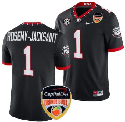 Marcus Rosemy Jacksaint Jersey #1 Georgia Bulldogs Orange Bowl Patch 2023 College Football Black 8 Marcus Rosemy Jacksaint Jersey #1 Georgia Bulldogs Orange Bowl Patch 2023 College Football Black