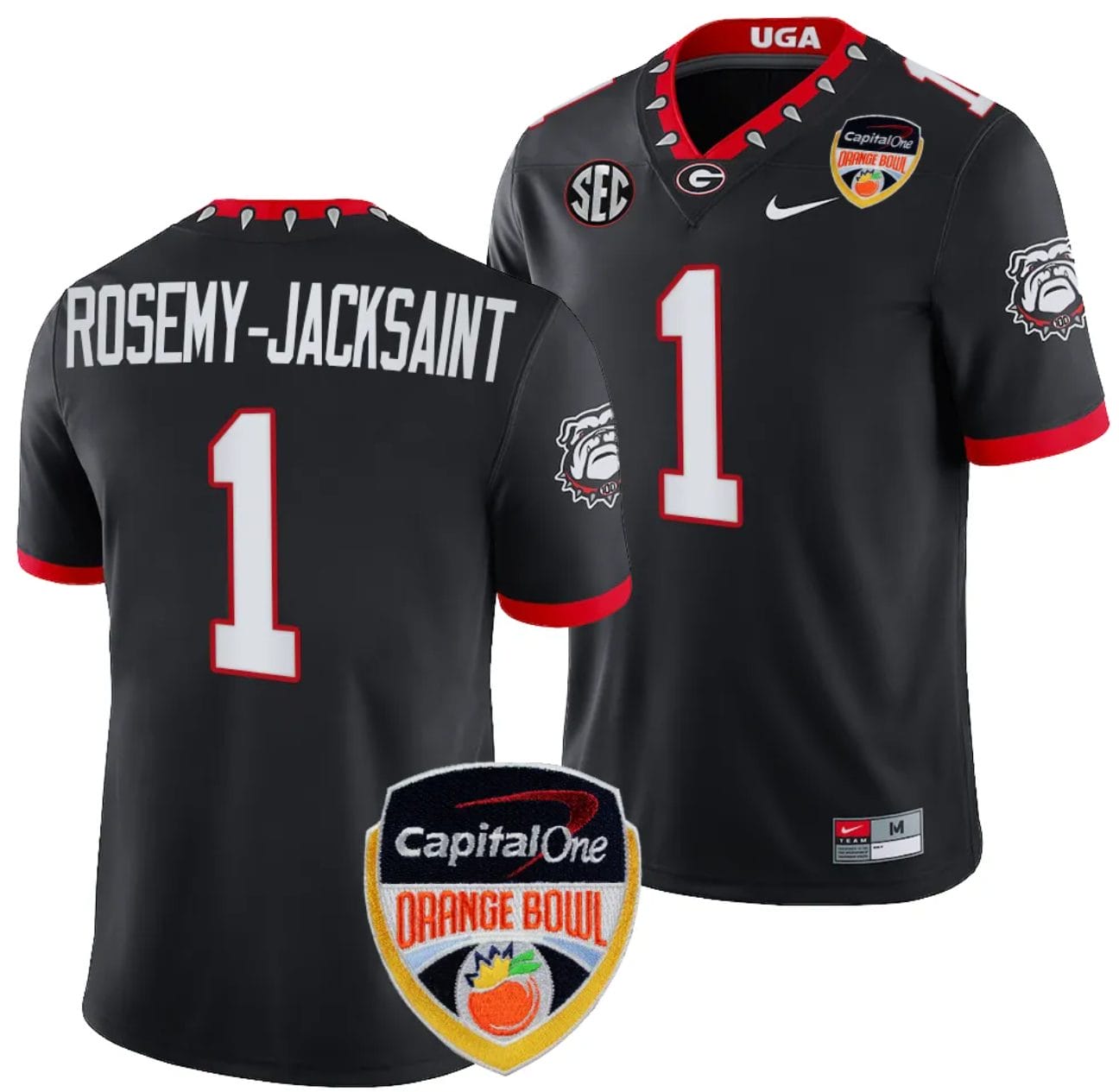 Marcus Rosemy Jacksaint Jersey #1 Georgia Bulldogs Orange Bowl Patch 2023 College Football Black 1 Marcus Rosemy Jacksaint Jersey #1 Georgia Bulldogs Orange Bowl Patch 2023 College Football Black