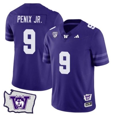Michael Penix Jr Jersey #9 Washington Huskies Washington Map Patch Football Purple