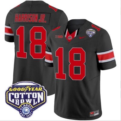 Marvin Harrison Jr Jersey #18 Ohio State Buckeyes Cotton Bowl Patch Vapor Football Black 8 Marvin Harrison Jr Jersey #18 Ohio State Buckeyes Cotton Bowl Patch Vapor Football Black