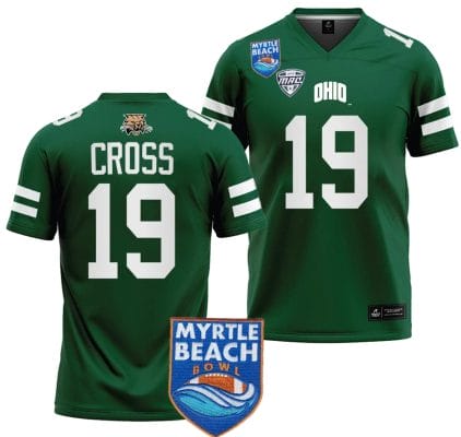 Miles Cross Jersey #19 Ohio Bobcats 2023 Myrtle Beach Bowl Patch College Football Green