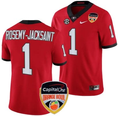 Marcus Rosemy Jacksaint Jersey #1 Georgia Bulldogs Orange Bowl Patch 2023 College Football Red 8 Marcus Rosemy Jacksaint Jersey #1 Georgia Bulldogs Orange Bowl Patch 2023 College Football Red
