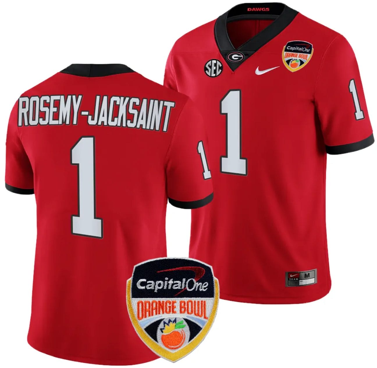 Marcus Rosemy Jacksaint Jersey #1 Georgia Bulldogs Orange Bowl Patch 2023 College Football Red 1 Marcus Rosemy Jacksaint Jersey #1 Georgia Bulldogs Orange Bowl Patch 2023 College Football Red