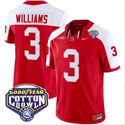 Miyan Williams Jersey #3 Ohio State Buckeyes Cotton Bowl Patch Vapor Football Red Alternate