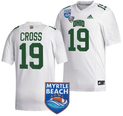 Miles Cross Jersey #19 Ohio Bobcats 2023 Myrtle Beach Bowl Patch MVP Football White