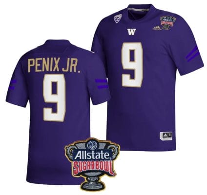Michael Penix Jr Jersey #9 Washington Huskies Allstate Sugar Bowl Patch 2024 College Football Purple