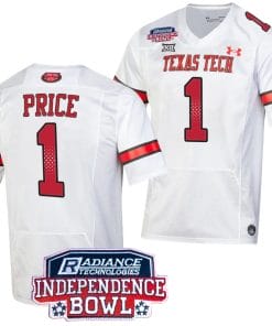 Myles Price Jersey #1 Texas Tech Red Raiders Independence Bowl Patch Football 2023 White