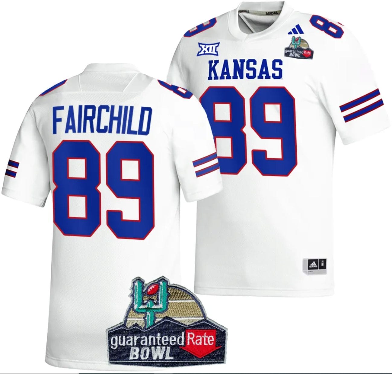 Mason Fairchild Jersey #89 Kansas Jayhawks 2023 Guaranteed Rate Bowl Champs MVP Football White 1 Mason Fairchild Jersey #89 Kansas Jayhawks 2023 Guaranteed Rate Bowl Champs MVP Football White