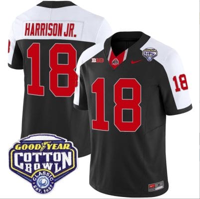 Marvin Harrison Jr Jersey #18 Ohio State Buckeyes Cotton Bowl Patch Vapor Football Black Alternate