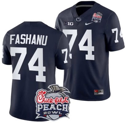 Olu Fashanu Jersey #74 Penn State Peach Bowl Patch 2024 College Football Navy 8 Olu Fashanu Jersey #74 Penn State Peach Bowl Patch 2024 College Football Navy