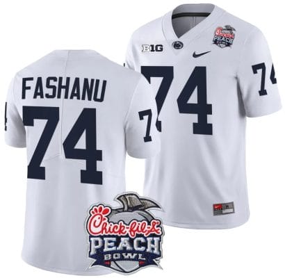 Olu Fashanu Jersey #74 Penn State Peach Bowl Patch 2024 College Football White 8 Olu Fashanu Jersey #74 Penn State Peach Bowl Patch 2024 College Football White