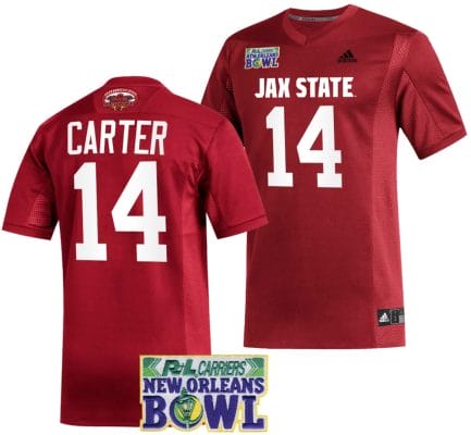 Perry Carter Jersey #14 Jacksonville State Gamecocks 2023 New Orleans Bowl Patch Football Red