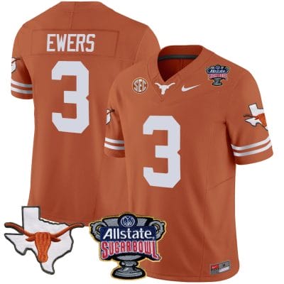 Quinn Ewers Jersey #3 Texas Longhorns Sugar Bowl Patch Vapor Football Texas Orange