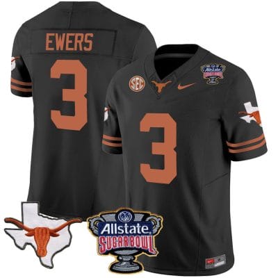 Quinn Ewers Jersey #3 Texas Longhorns Sugar Bowl Patch Vapor Football Black