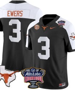 Quinn Ewers Jersey #3 Texas Longhorns Sugar Bowl Patch Vapor Football Black Alternate