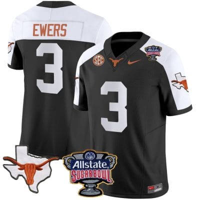 Quinn Ewers Jersey #3 Texas Longhorns Sugar Bowl Patch Vapor Football Black Alternate 8 Quinn Ewers Jersey #3 Texas Longhorns Sugar Bowl Patch Vapor Football Black Alternate