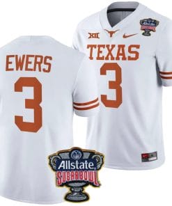 Quinn Ewers Brooks Jersey #3 Texas Longhorns Allstate Sugar Bowl Patch 2024 College Football White