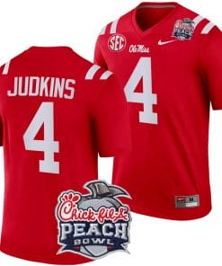 Quinshon Judkins Jersey #4 Ole Miss Rebels Peach Bowl Patch 2024 College Football Red