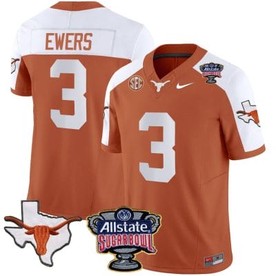 Quinn Ewers Jersey #3 Texas Longhorns Sugar Bowl Patch Vapor Football Orange Alternate