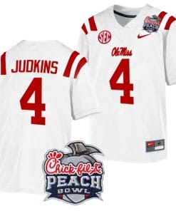 Quinshon Judkins Jersey #4 Ole Miss Rebels Peach Bowl Patch 2024 College Football White