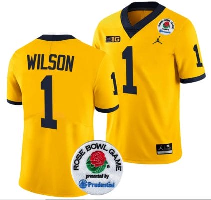 Roman Wilson Jersey #1 Michigan Wolverines Rose Bowl Game 2024 Patch College Football Playoff Maize