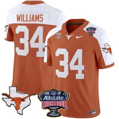 Ricky Williams Jersey #34 Texas Longhorns Sugar Bowl Patch Vapor Football Orange Alternate