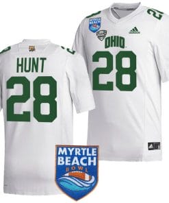 Rickey Hunt Jersey #28 Ohio Bobcats 2023 Myrtle Beach Bowl Patch MVP Football White