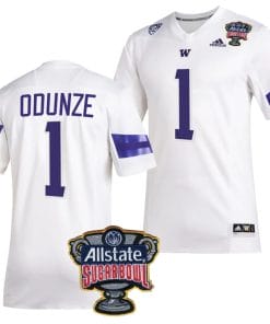 Rome Odunze Jersey #1 Washington Huskies Allstate Sugar Bowl Patch 2024 College Football White
