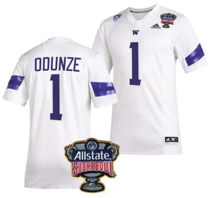 Rome Odunze Jersey #1 Washington Huskies Allstate Sugar Bowl Patch 2024 College Football White 8 Rome Odunze Jersey #1 Washington Huskies Allstate Sugar Bowl Patch 2024 College Football White