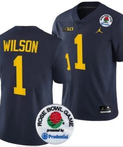 Roman Wilson Jersey #1 Michigan Wolverines Rose Bowl Game 2024 Patch College Football Playoff Navy