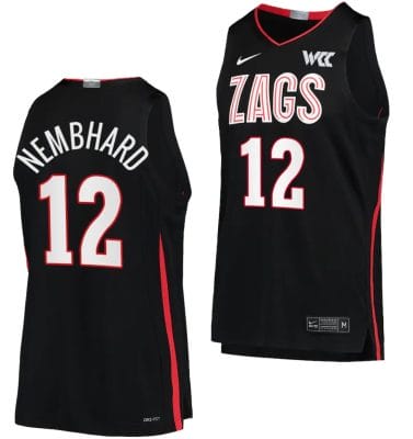Ryan Nembhard Jersey #12 Gonzaga Bulldogs NIL College Basketball Black