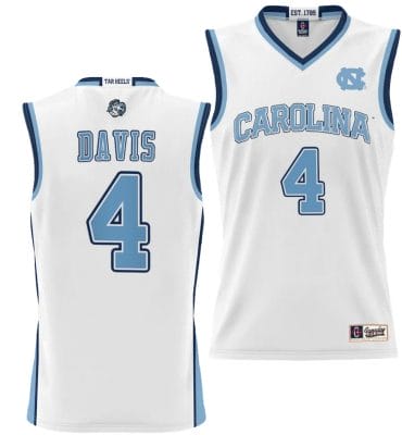 RJ Davis Jersey #4 UNC Tar Heels NIL College Basketball Lightweight White