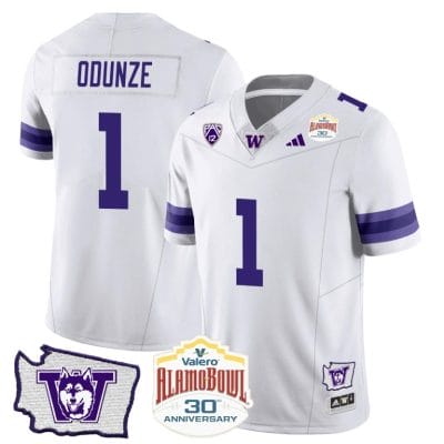 Rome Odunze Jersey #1 Washington Huskies Alamo Bowl Patch Football White