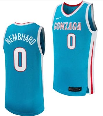 Ryan Nembhard Jersey #0 Gonzaga Bulldogs College Basketball uniform 2023-24 Turquoise