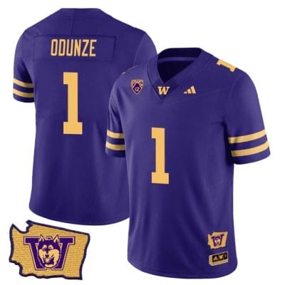 Rome Odunze Jersey #1 Washington Huskies Washington Map Patch Football Purple Gold
