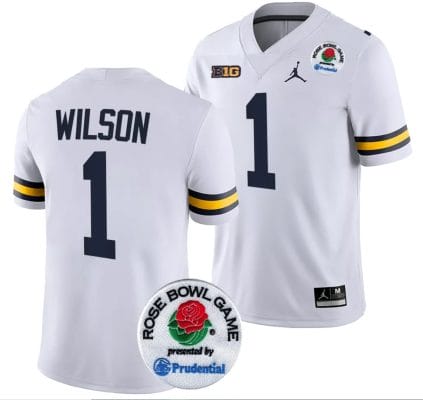 Roman Wilson Jersey #1 Michigan Wolverines Rose Bowl Game 2024 Patch College Football Playoff White