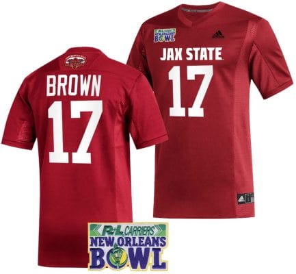 Sean Brown Jersey #17 Jacksonville State Gamecocks 2023 New Orleans Bowl Patch Football Red