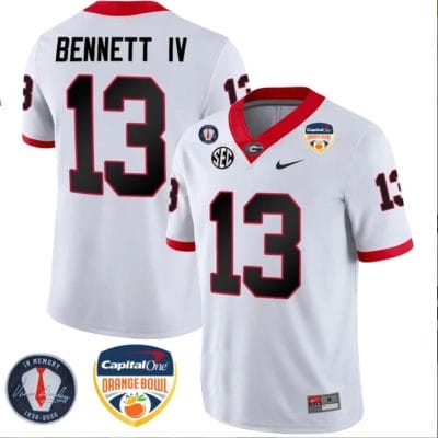 Stetson Bennett Jersey #13 Georgia Bulldogs Orange Bowl Patch Football Stitched White 8 Stetson Bennett Jersey #13 Georgia Bulldogs Orange Bowl Patch Football Stitched White