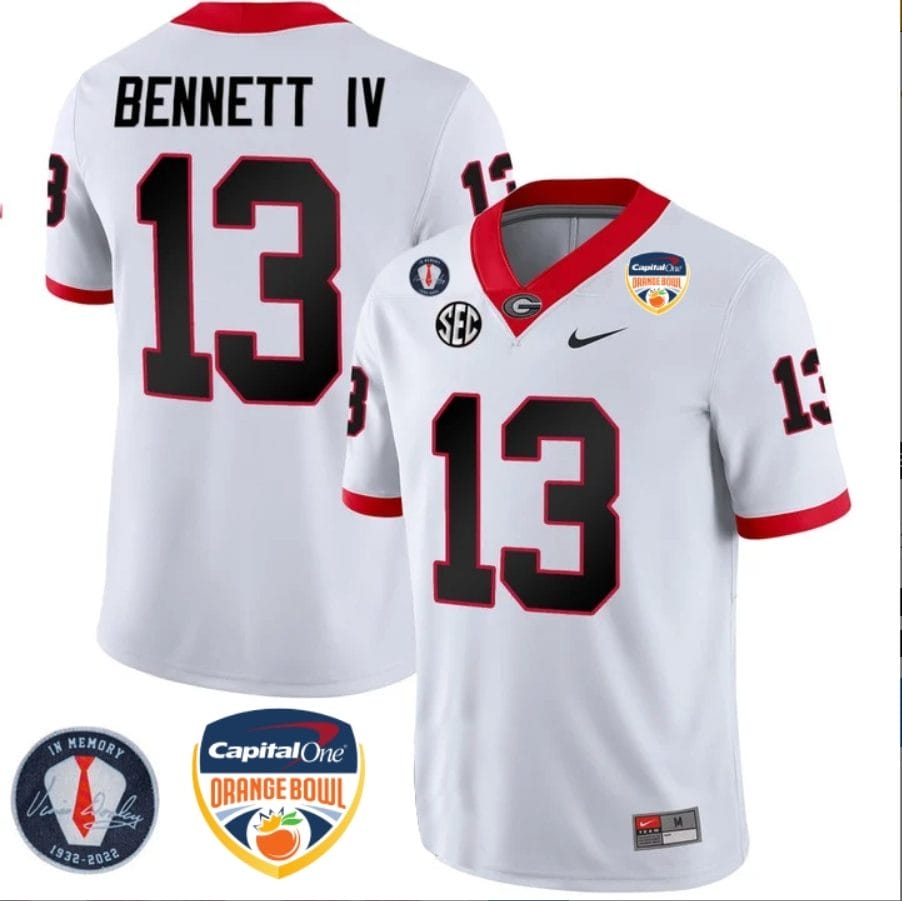 Stetson Bennett Jersey #13 Georgia Bulldogs Orange Bowl Patch Football Stitched White 1 Stetson Bennett Jersey #13 Georgia Bulldogs Orange Bowl Patch Football Stitched White