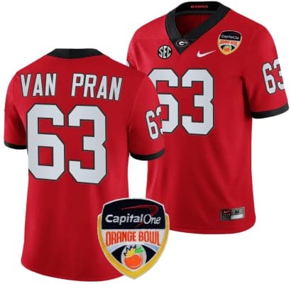 Sedrick Van Pran Jersey #63 Georgia Bulldogs Orange Bowl Patch 2023 College Football Red
