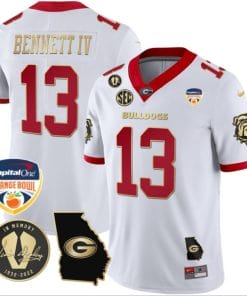 Stetson Bennett Jersey #13 Georgia Bulldogs Vapor Limited Orange Bowl Patch White Gold Trim