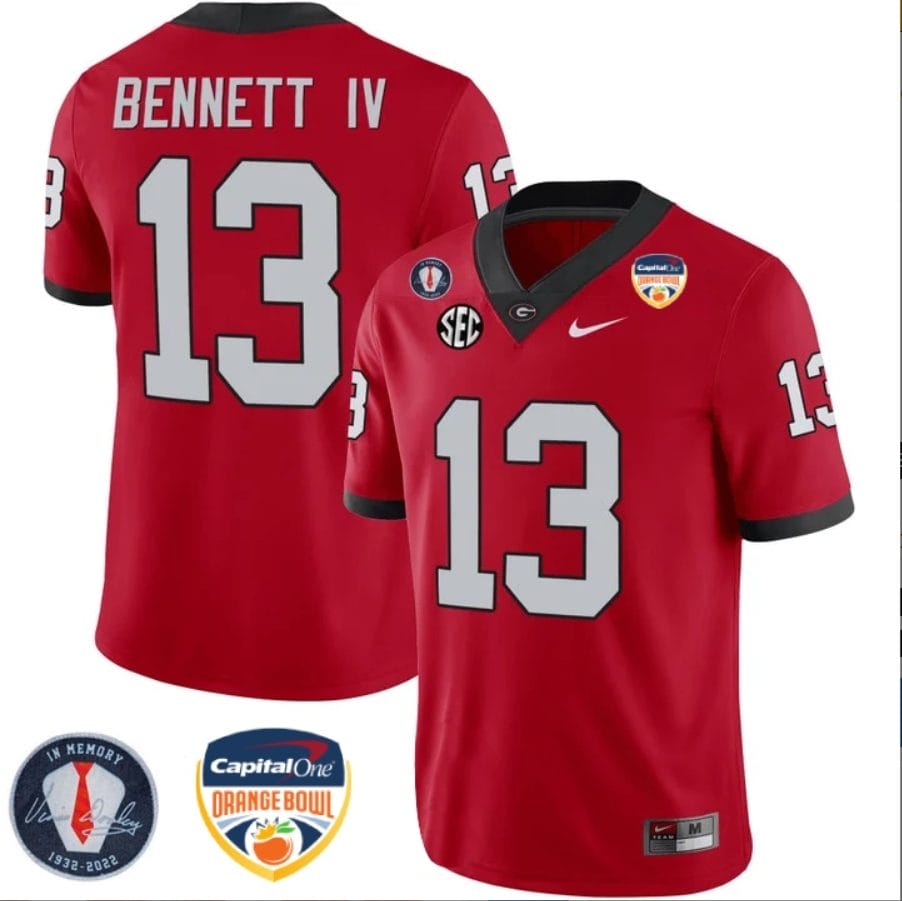 Stetson Bennett Jersey #13 Georgia Bulldogs Orange Bowl Patch Football Stitched Red 1 Stetson Bennett Jersey #13 Georgia Bulldogs Orange Bowl Patch Football Stitched Red