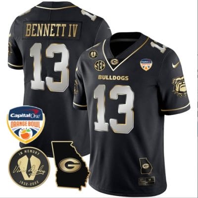 Stetson Bennett Jersey #13 Georgia Bulldogs Vapor Limited Orange Bowl Patch White Black Limited