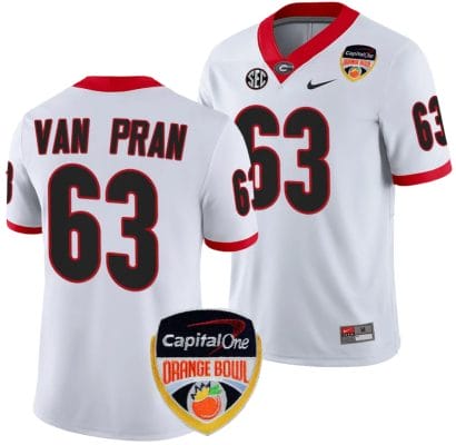 Sedrick Van Pran Jersey #63 Georgia Bulldogs Orange Bowl Patch 2023 College Football White