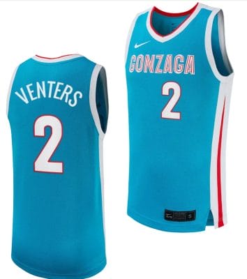 Steele Venters Jersey #2 Gonzaga Bulldogs College Basketball uniform 2023-24 Turquoise