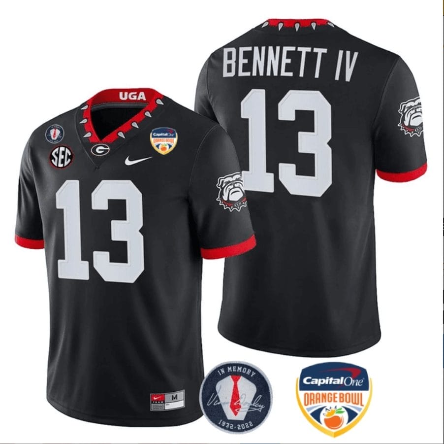 Stetson Bennett Jersey #13 Georgia Bulldogs Orange Bowl Patch Football Stitched Black 1 Stetson Bennett Jersey #13 Georgia Bulldogs Orange Bowl Patch Football Stitched Black