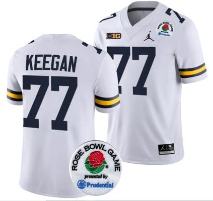 Trevor Keegan Jersey #77 Michigan Wolverines Rose Bowl Game 2024 Patch College Football Playoff White 8 Trevor Keegan Jersey #77 Michigan Wolverines Rose Bowl Game 2024 Patch College Football Playoff White