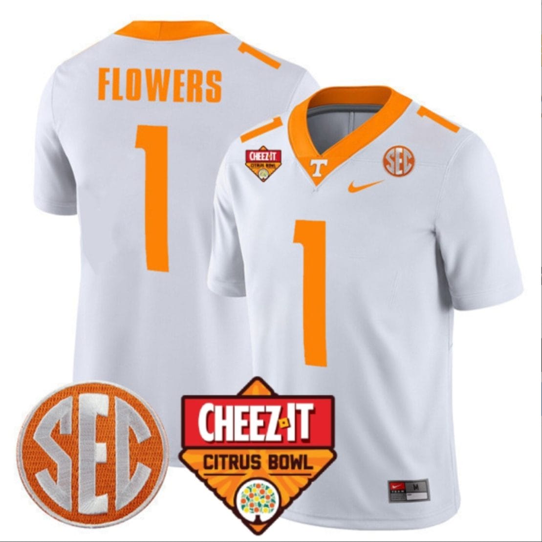 Trevon Flowers Jersey #1 Tennessee Volunteers Football Cheez It Citrus Bowl Patch White 1 Trevon Flowers Jersey #1 Tennessee Volunteers Football Cheez It Citrus Bowl Patch White