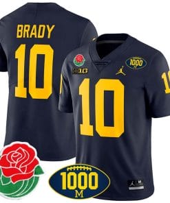 Tom Brady Jersey #10 Michigan Wolverines 1000 Wins & Rose Bowl Patch Special Navy
