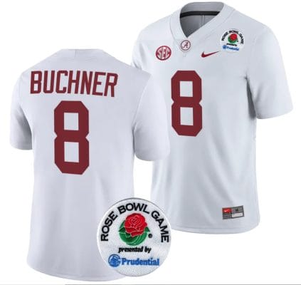 Tyler Buchner Jersey #8 Alabama Crimson Tide Rose Bowl Game 2024 Patch College Football Playoff White
